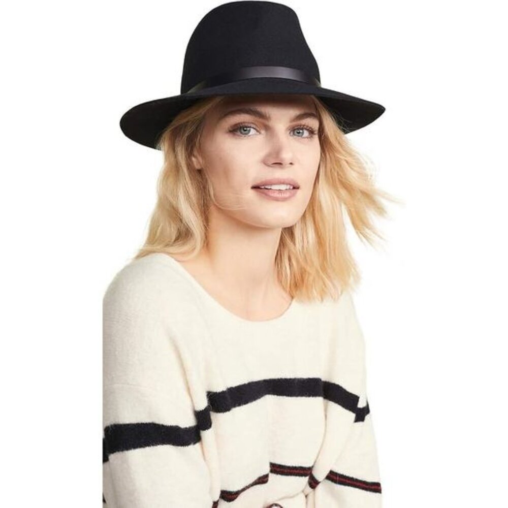 Rag & Bone Navy Wool & Leather Trim Wide Brim Fedora Hat L - Picture 2 of 8
